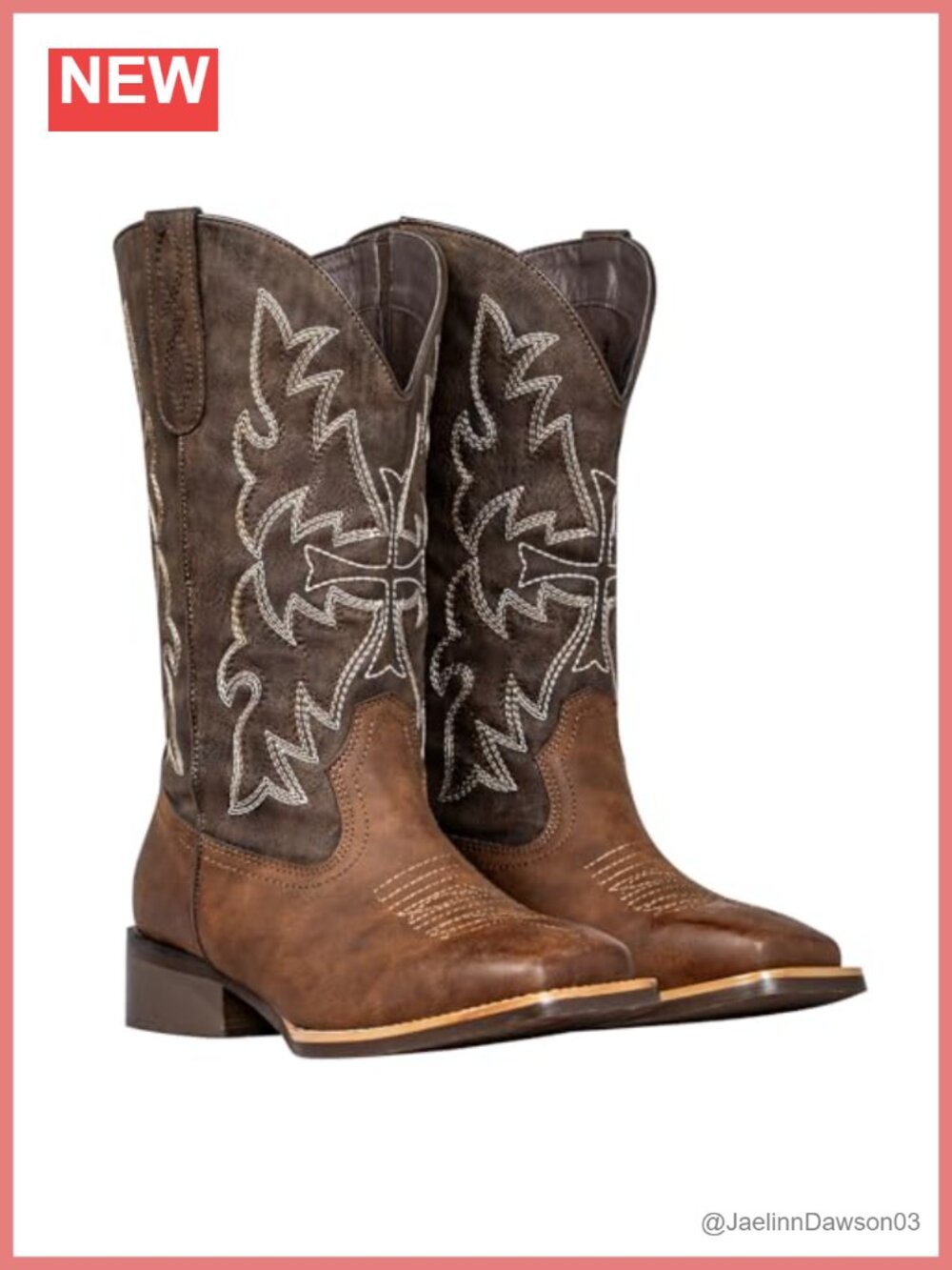 Extra Wide Calf Cowboy Boots Faux Leather Square Toe Mid-Calf Western Boots